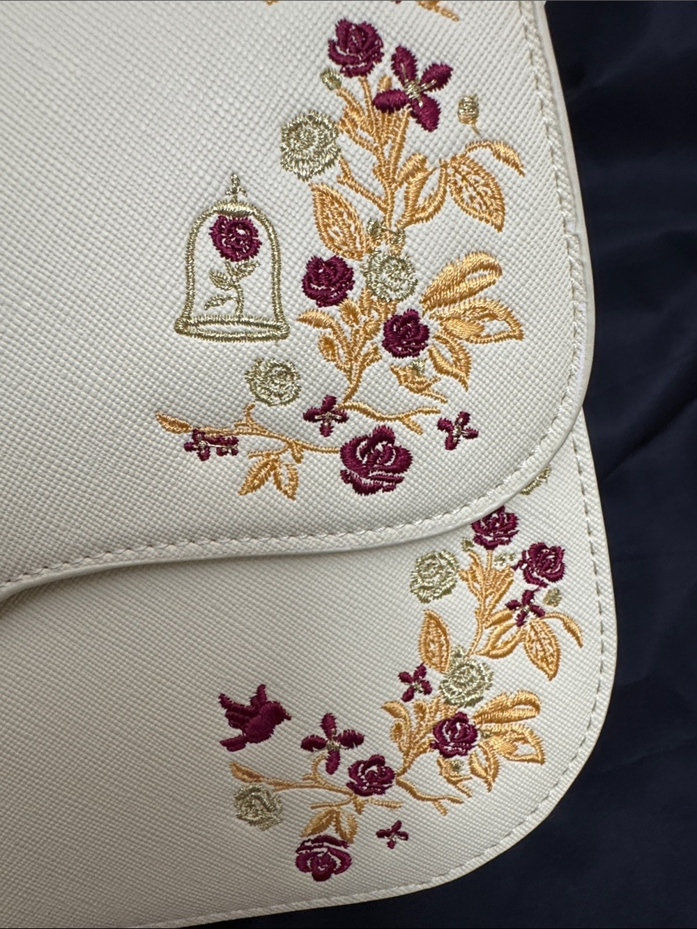 Loungefly Cream Floral Embroidered Crossbody with Rose Charm - Picture 9 of 10